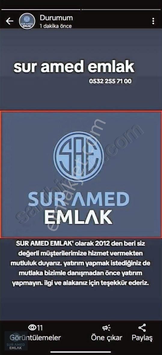 Sur Amed'ten Kayapınar Gülaçoba Da Yatırımlık Tarla 3750m2