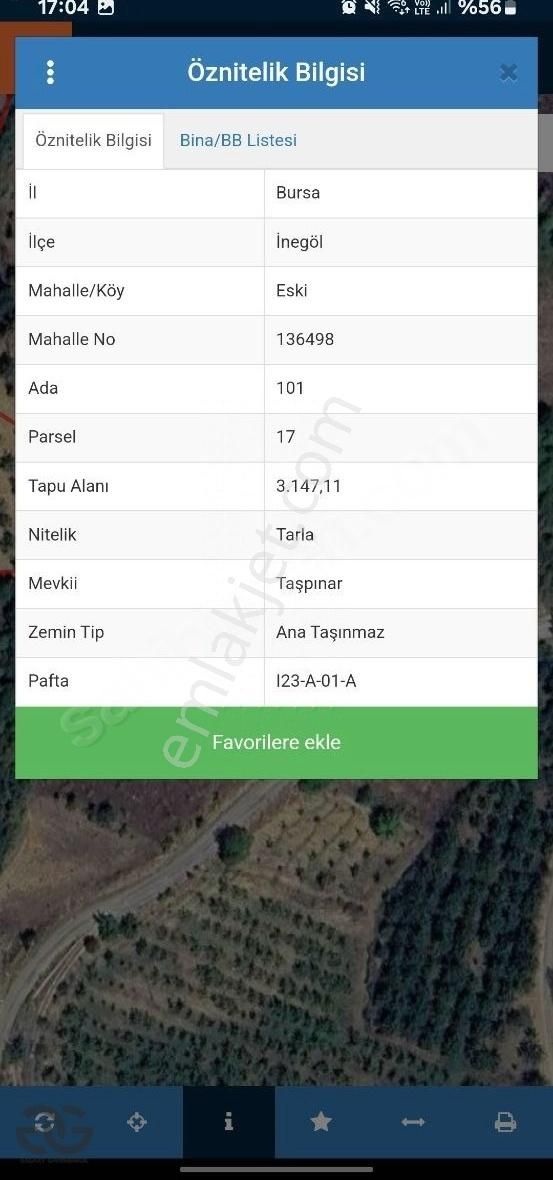 İnegöl Eski Mahallede Asfalta Cephe Satılık Tarla