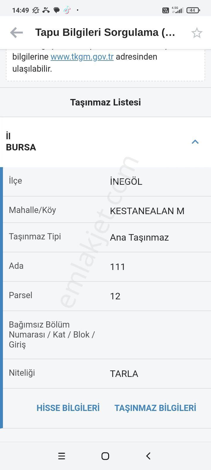 İnegol Kestane Alan Mahalesi 600 Metre Yatirimlik Arazi(88)+