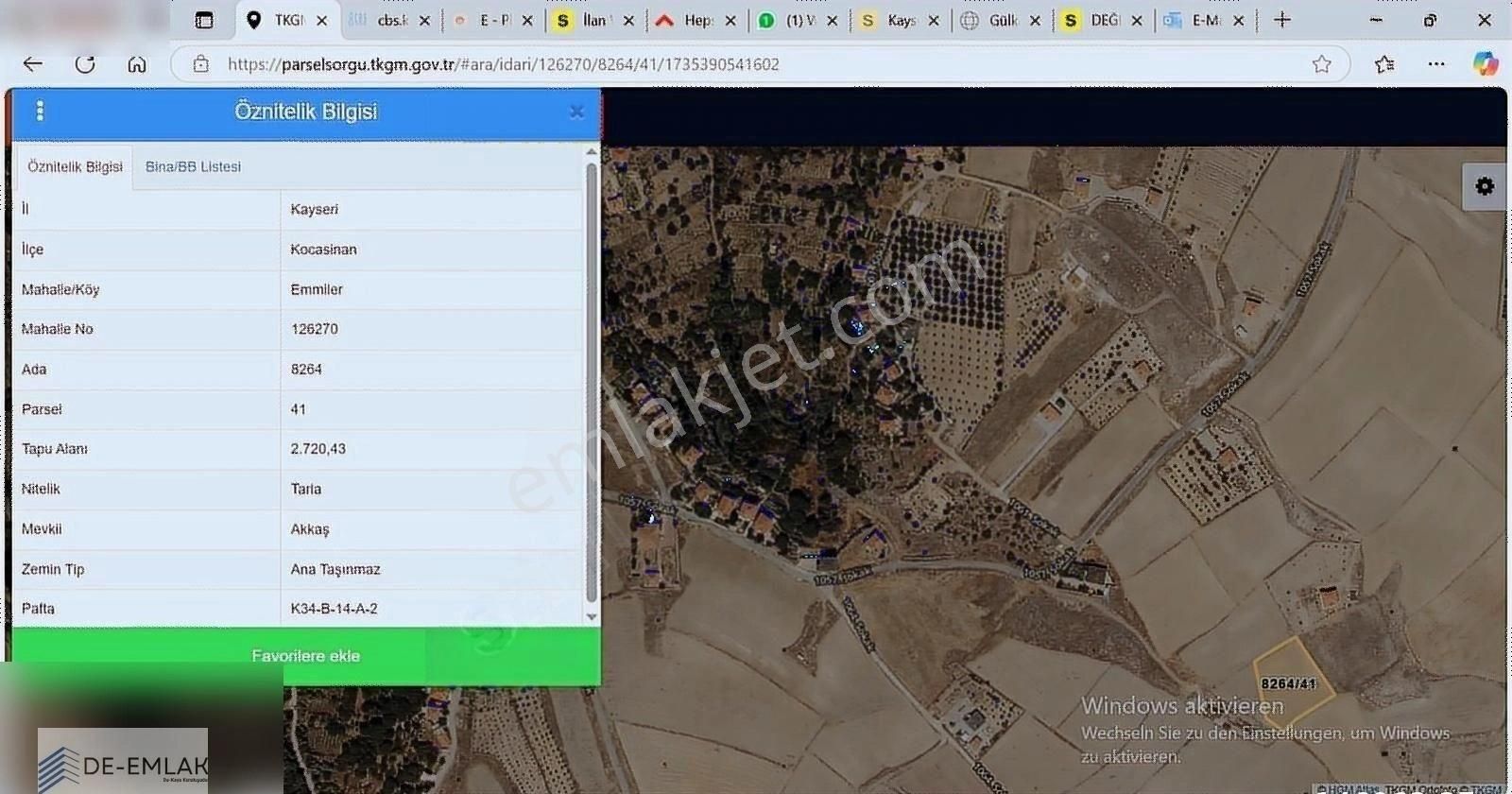 Değer Gyo Fısat Kocasinan/emmiler Evli Bağ İçin Uygun 3.420 M2
