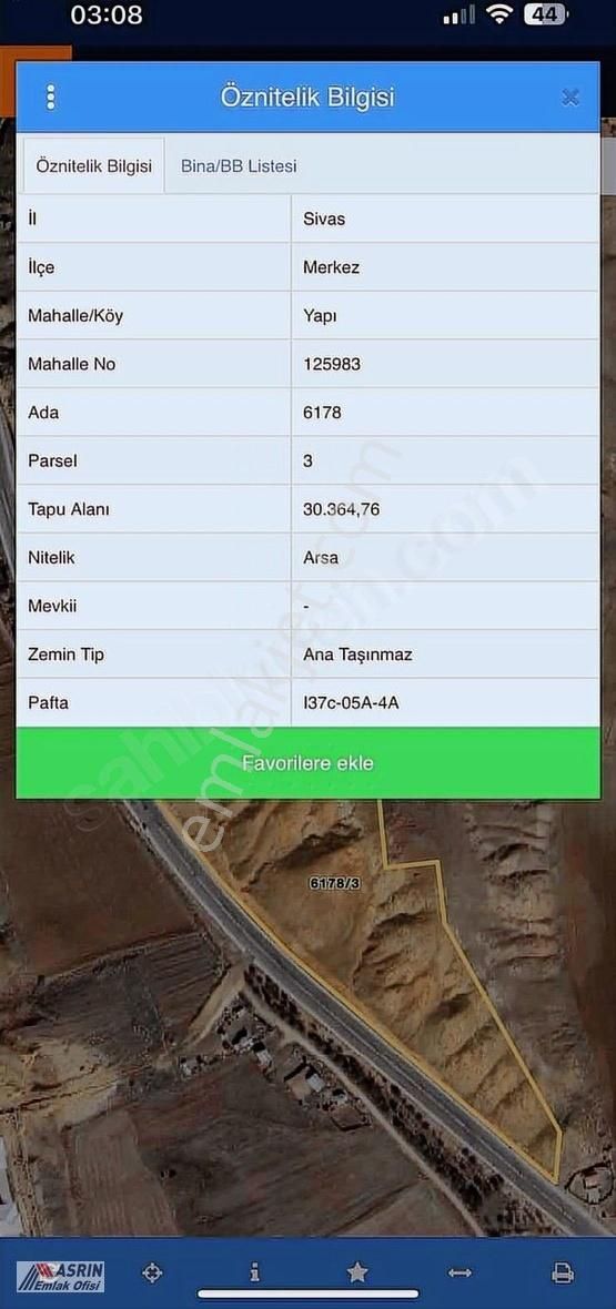 Asrın Emlak'tan Yapı Mah.satılık 330 Mt Yatırımlık Arsa Hissesi