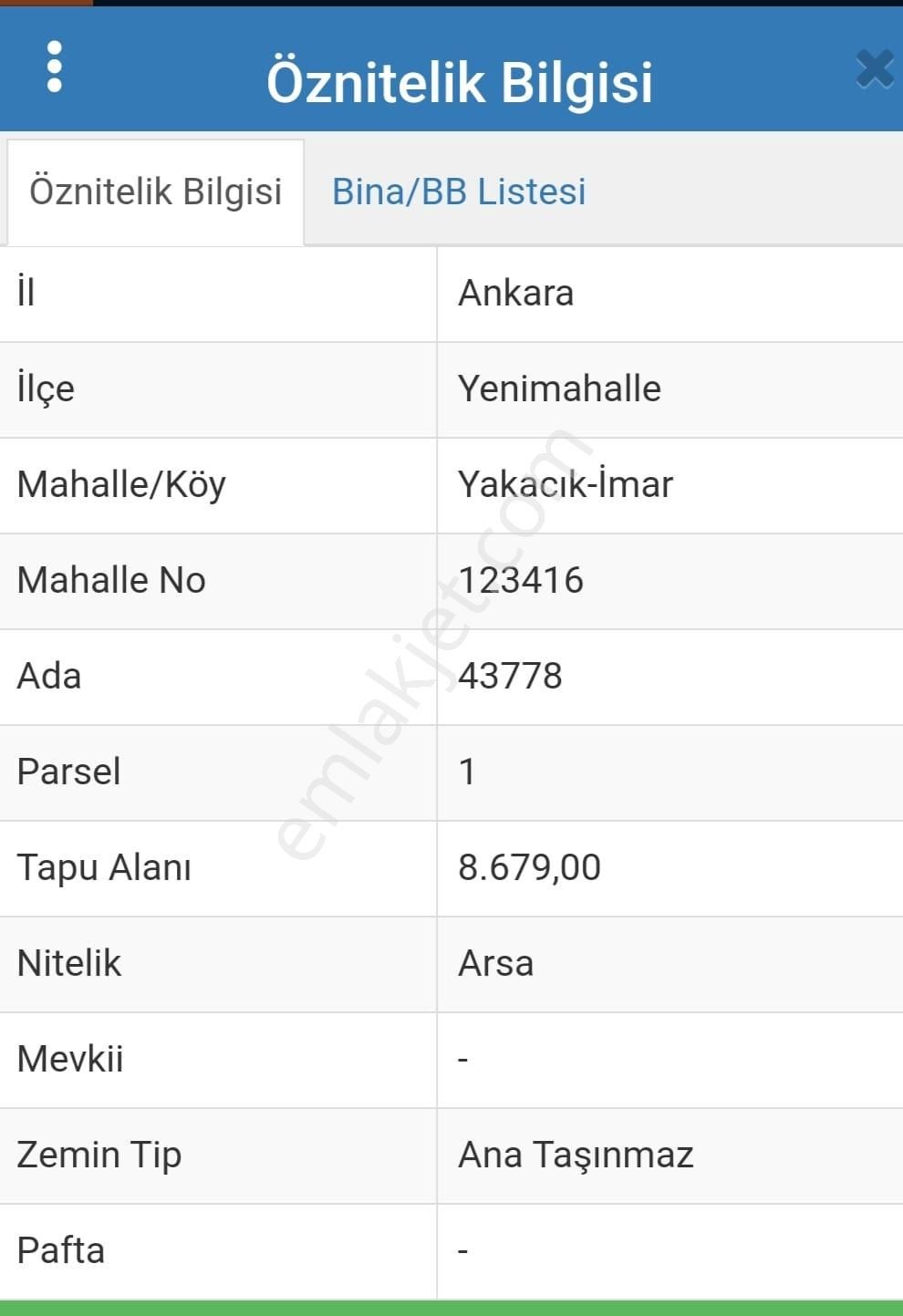 Ankara Yenimahalle Yakacık Kuzey Yıldızı Mahallesi Satılık Arsa