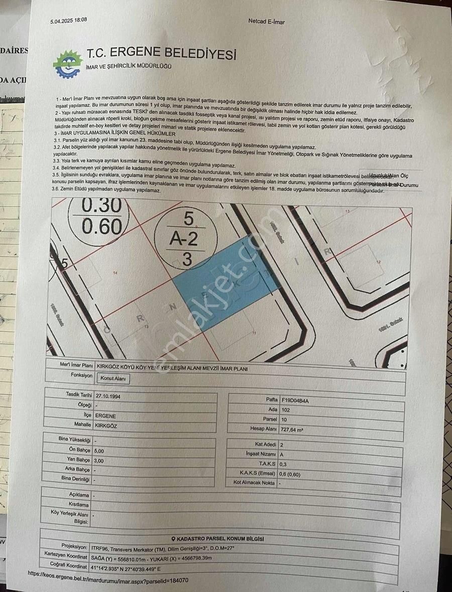 Ergene Kırkgözde Konut İmarlı Arsa
