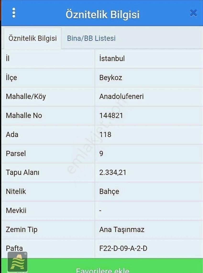 Beykoz Anadolu Fenerinde Yatırımlık 2334 M2 Tek Tapu Fırsat Arsa