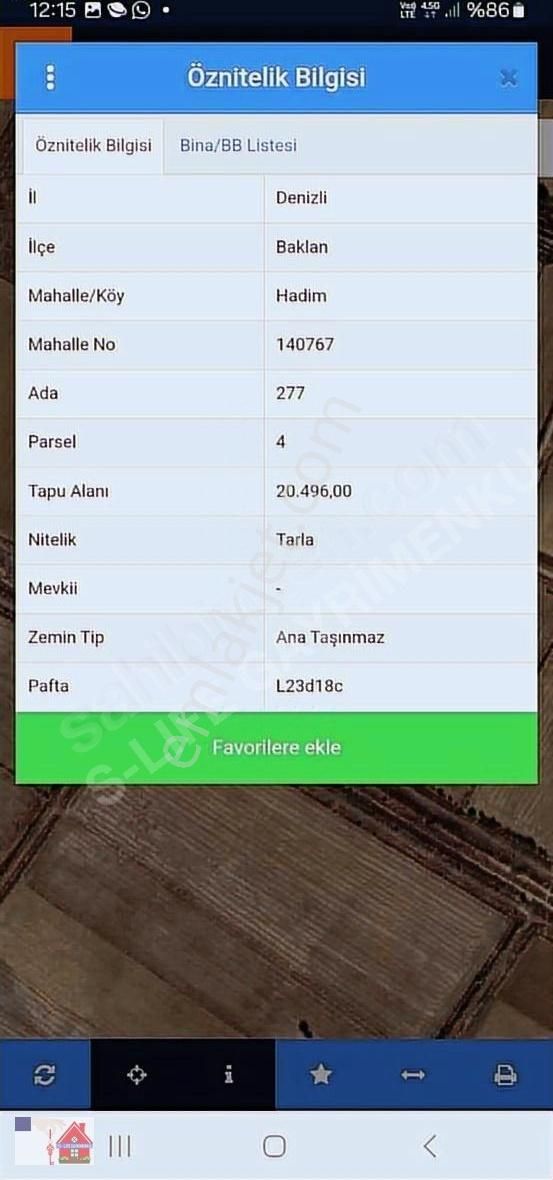 Denizli Baklan Hadimda Fırsat 20 Dekar Suyu Olan Tarla Satılık