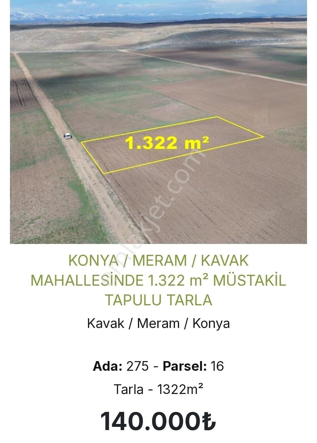 Konya Meram Kavak Mahallesinde Müstakil Tarla