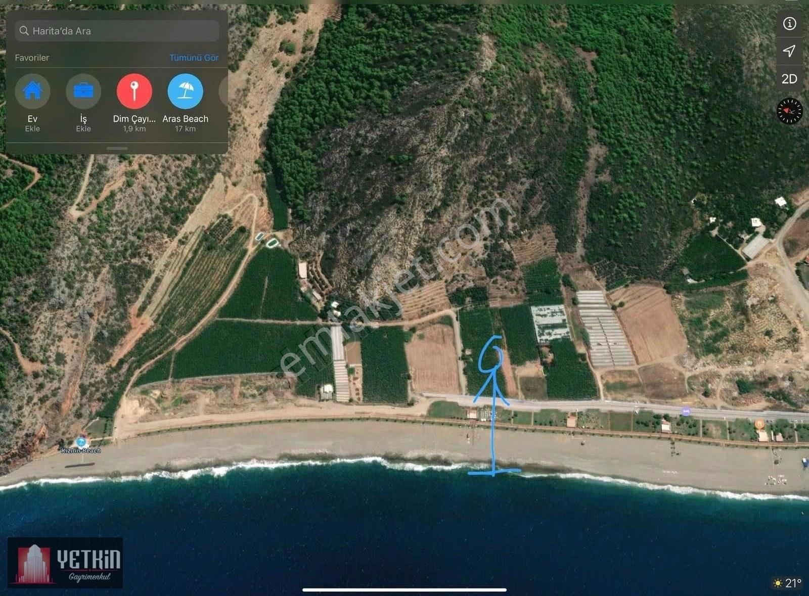 Antalya Gazipaşa'da Deniz Kenarı Tt Arsa