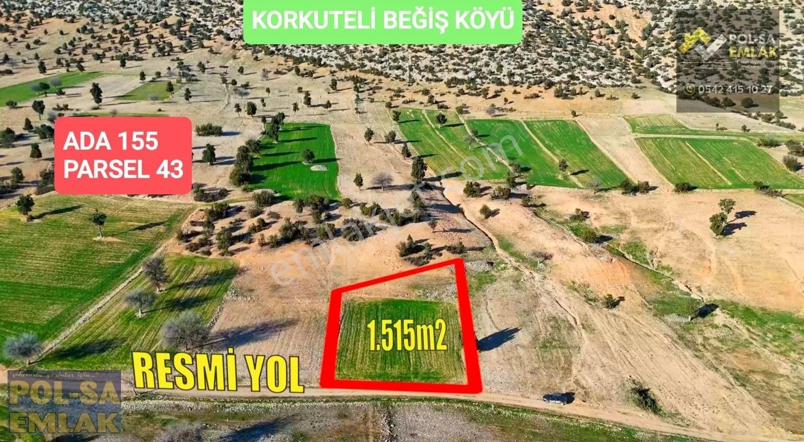 Korkuteli Beğiş De Satılık 1.515m2 Tarla Resmi Yolu Var