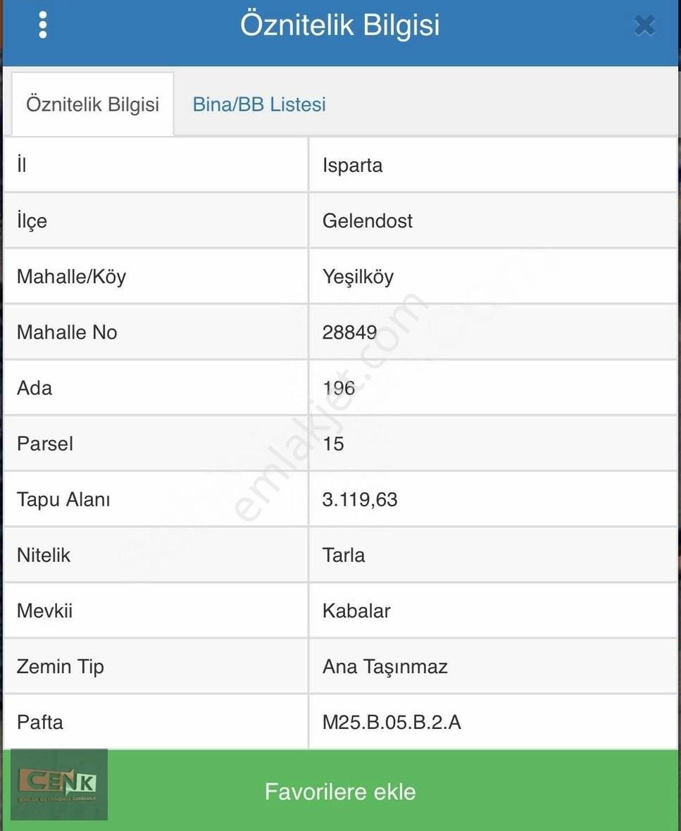 Isparta Gelendost Yeşılköy Satılık Yatırımlık Arazi