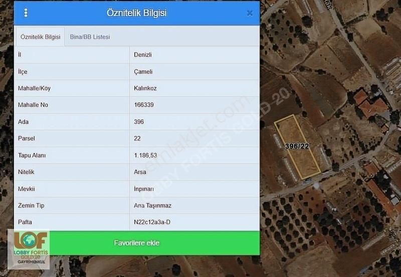 Lobby Fortis'ten Çameli Kalınkoz'da Satılık 1.186 M2 Arsa