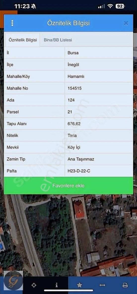 İnegöl Hamamlı Da Acil Satılık Fırsat Yatırımlık Villalık Arsa
