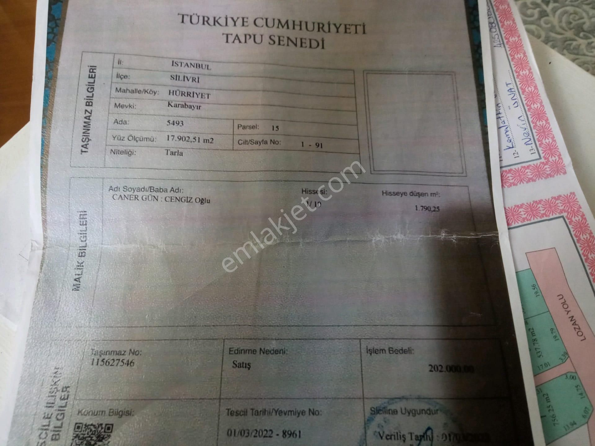 Silivri Kavaklı Hürriyet Mahallesinde 1790m Arazi