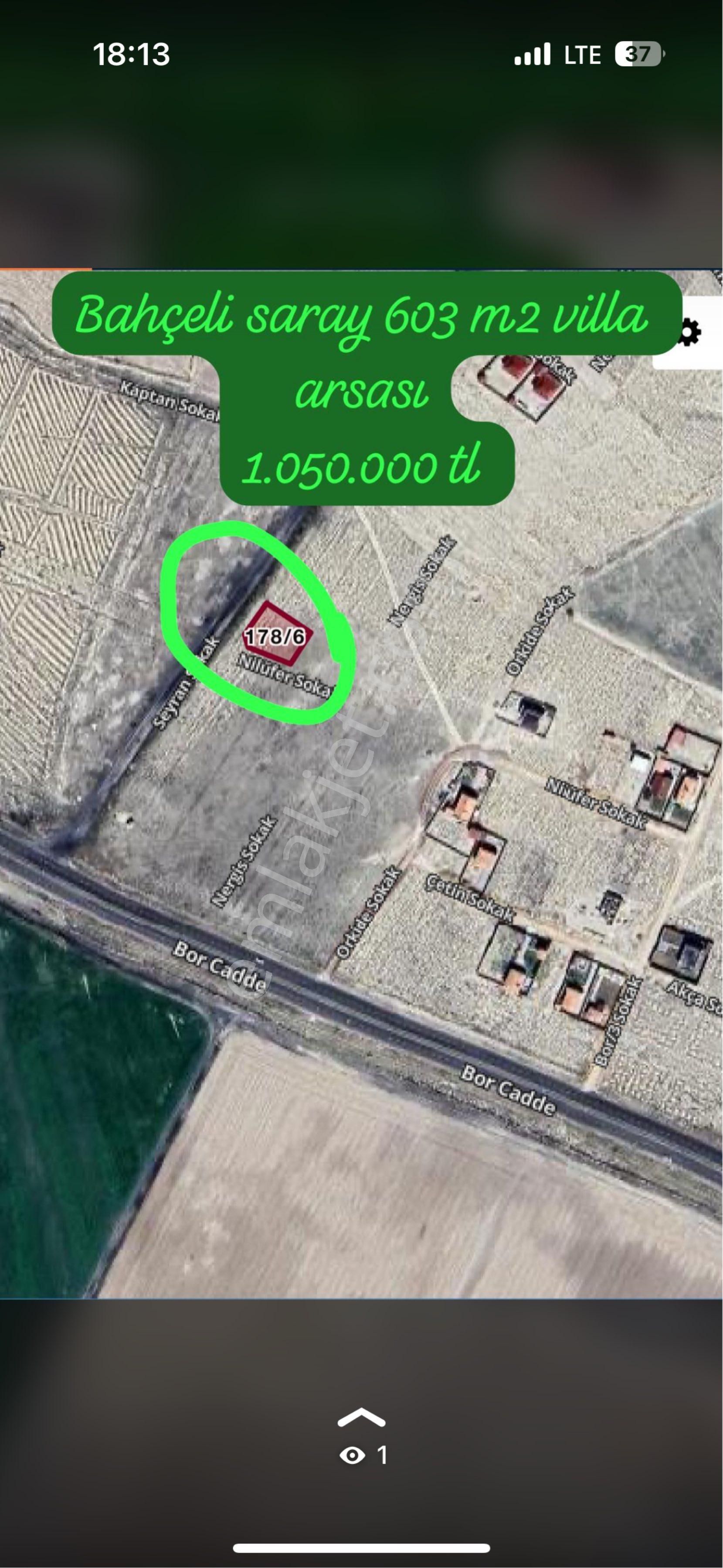 Bor Bahçeli Saray Da 603 M2 İmarlı Villa Arsası Elektrık Su Yol Altyapı Mevcut