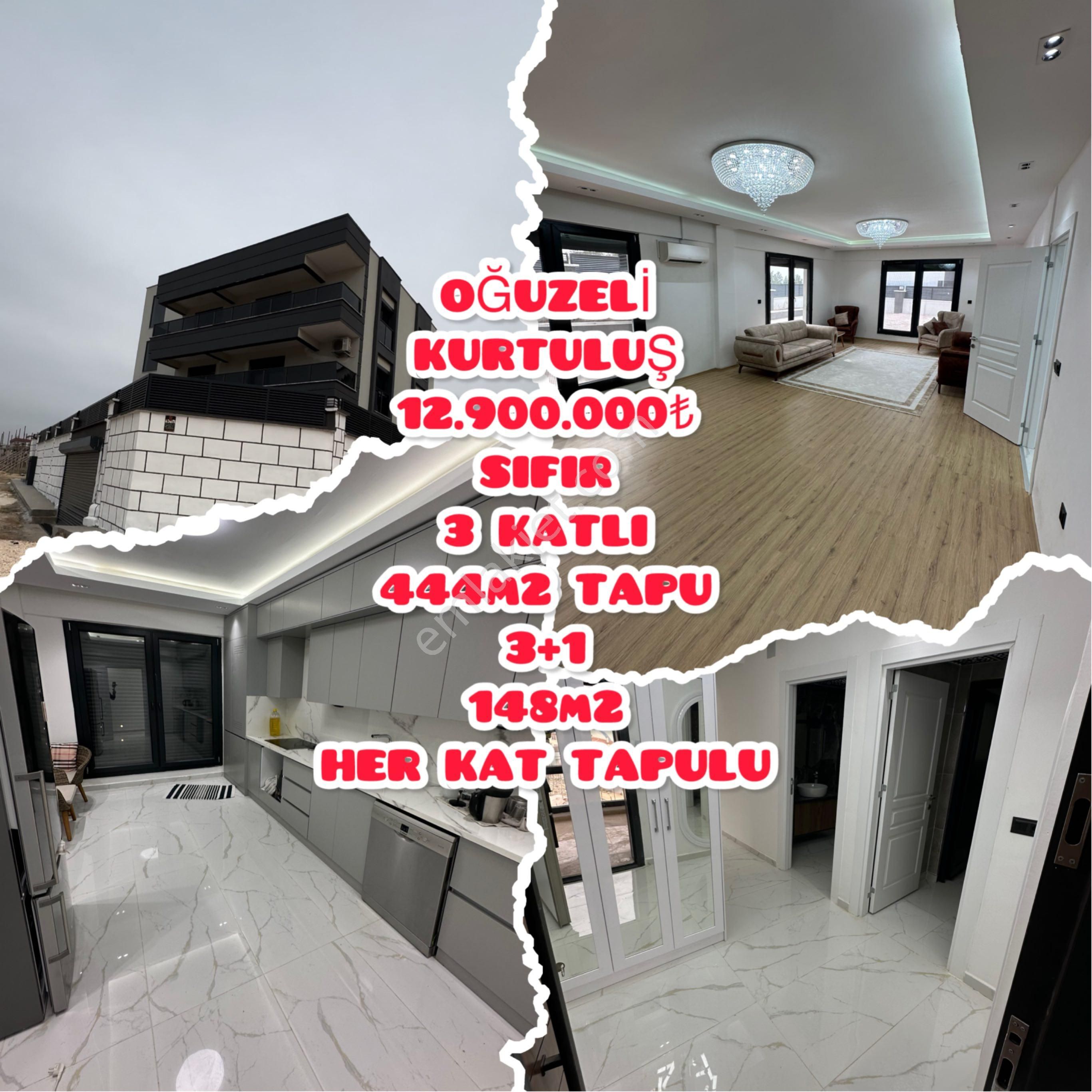Oğuzeli Kurtuluş 12.900.000₺ Sıfır 3 Katlı 444m2 3+1 148m2 Her Kat Tapulu