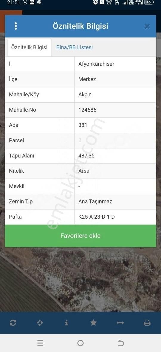 Afyon Merkez Akçin Sanayi Bölgesi'nde 487m² Satılık Arsa