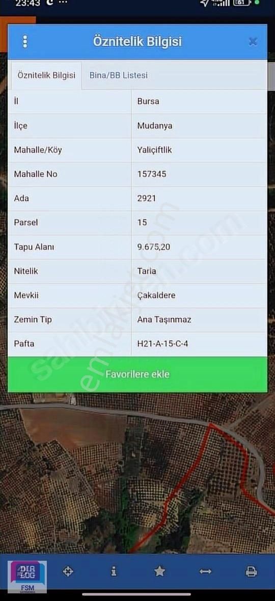 Bursa Mudanya Yalıçiftlikte Satılık Fırsat Tarla