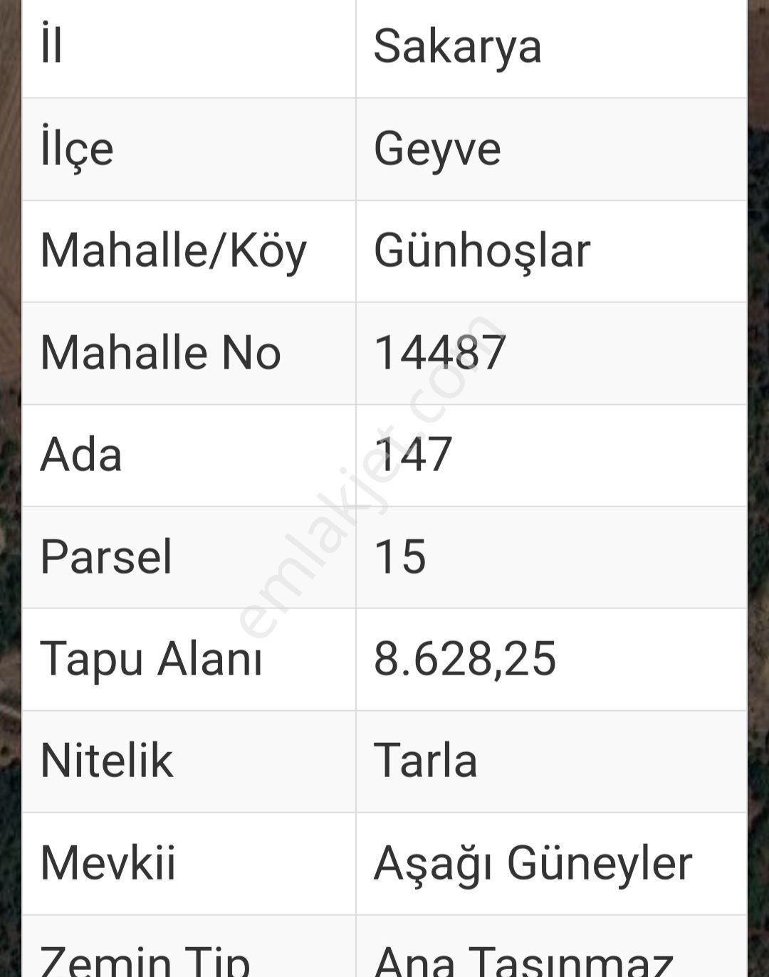 Sakarya Geyve Günhoşlarda Uygun Fiyata 8628 M2 Tarla