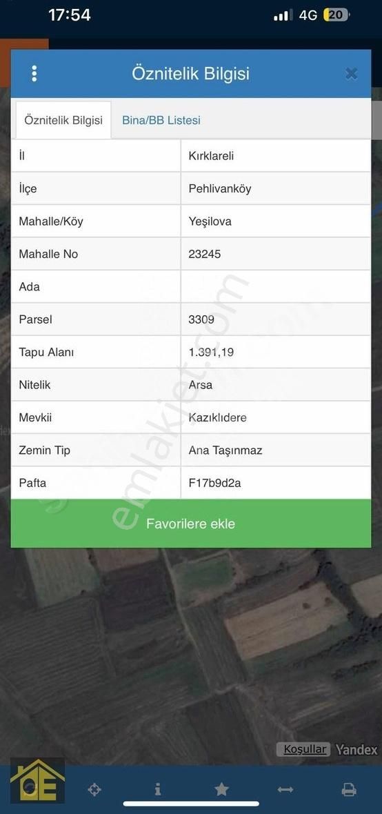 Pehlivanköy 1.391 M2 Konut İmarlı Fırsat Arsa