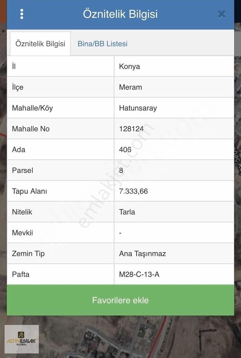 Meram Hatunsaray'da 7300m2 Tek Tapu Konya Akören Yoluna 50mt