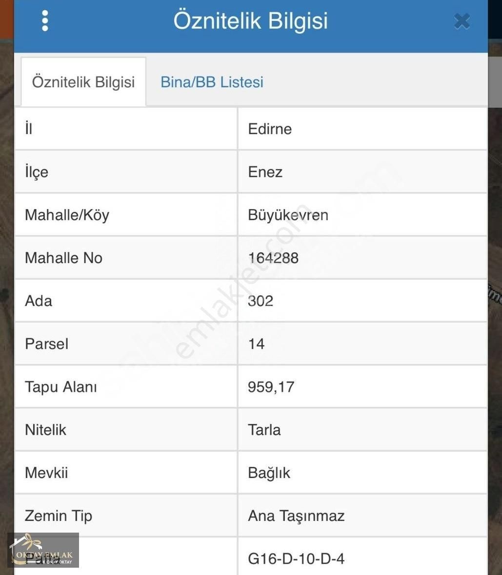 Oktay Emlaktan Enez Büyükevren Köyünde Satılık Tarla