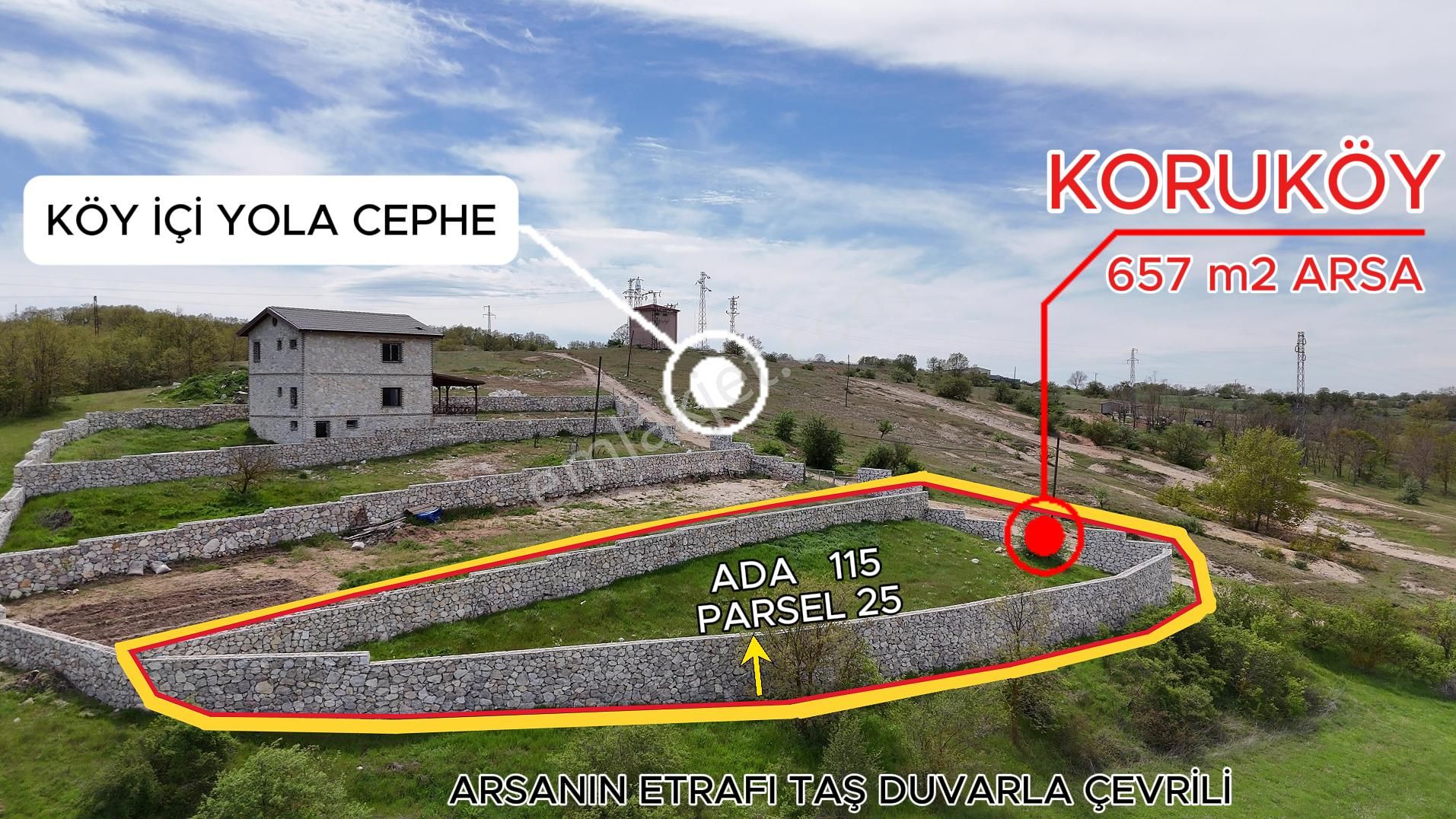 Kırklareli Koruköy Etrafı Taş Duvar Çevrili %60 İmar 657 M2 Arsa