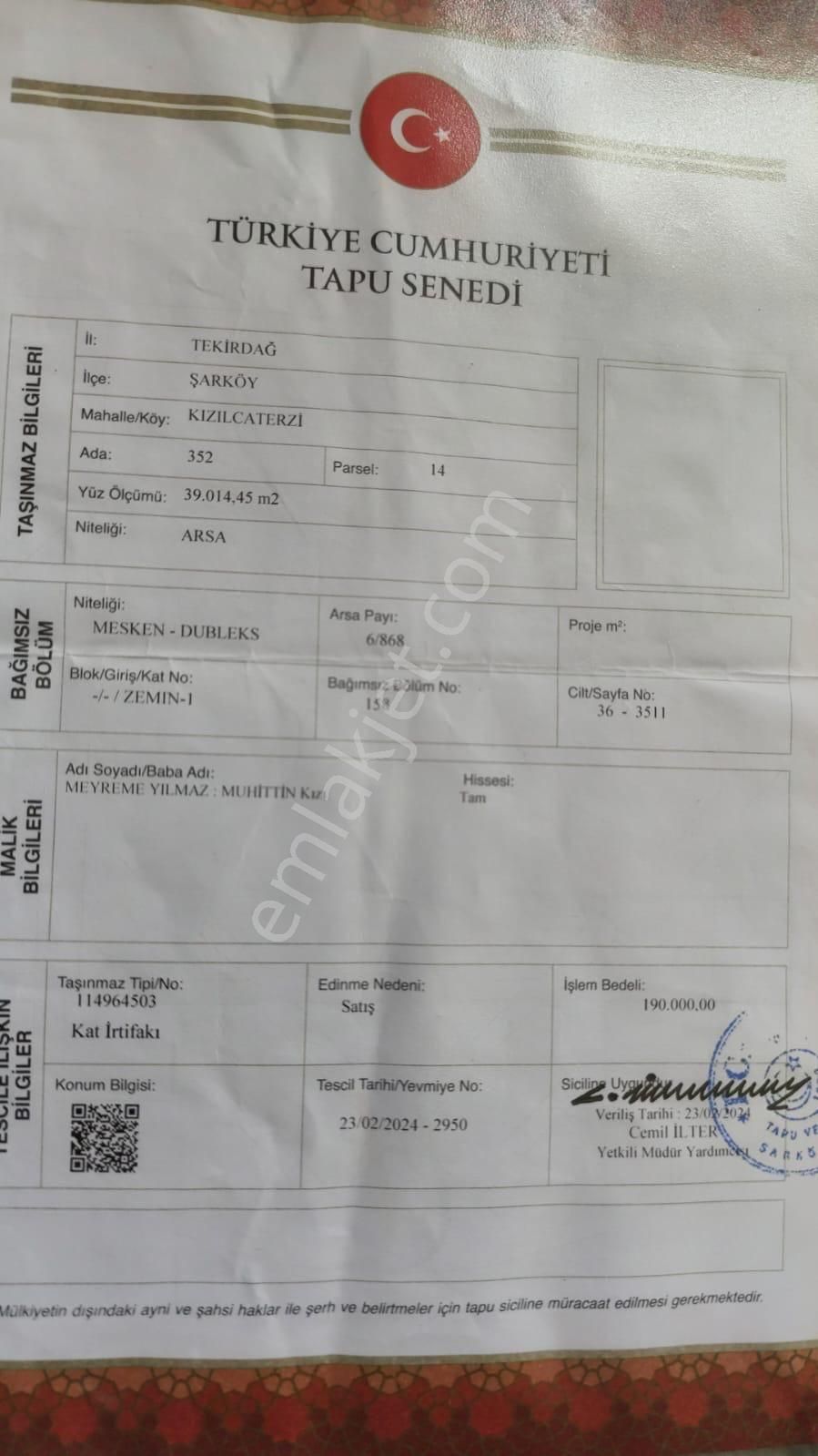 Tekirdağ Şarköy Kızılcaterzide 1001 Koyde İmarlı Villa Arsa