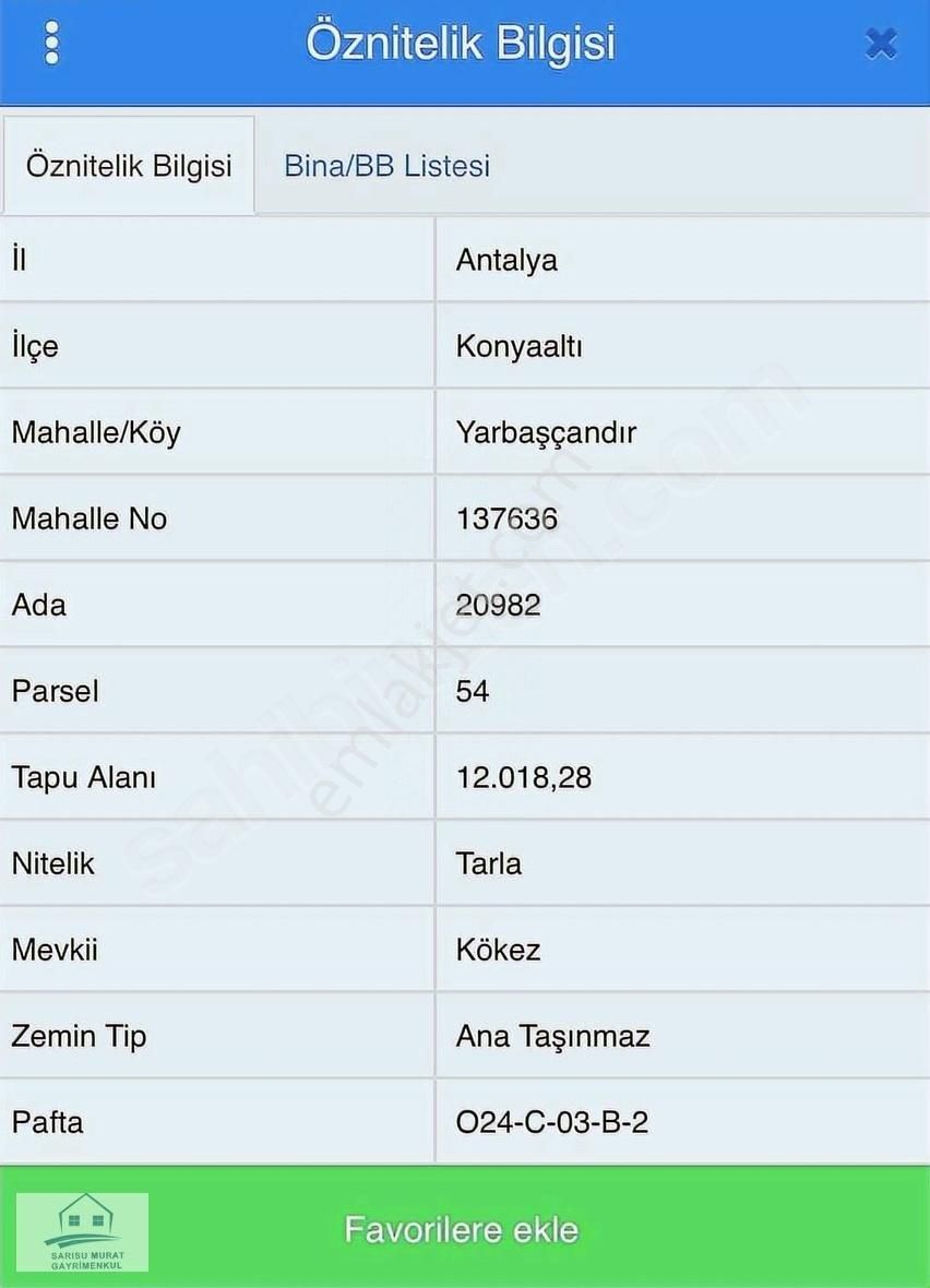 Konyaaltı Yarbaşçandır Kökez'de Satılık 12.018m2 Tarla