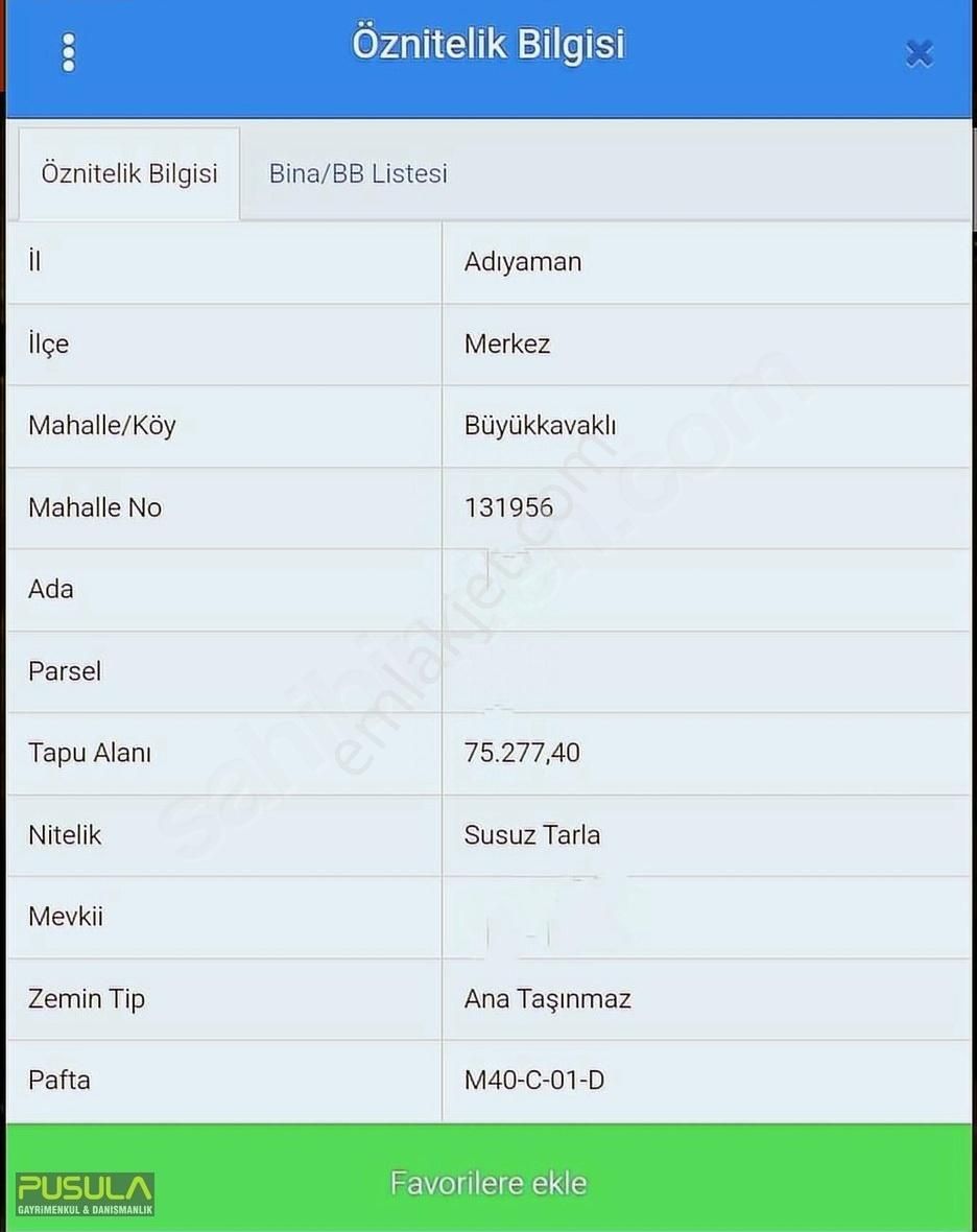 Pusula Gm'den Büyükkavaklı Köyünde Satılık Bağ Evi Yeri