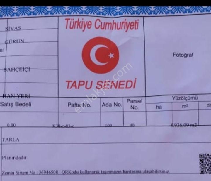 Gürün İlçesi Bahçeiçi Köyünden Satılık