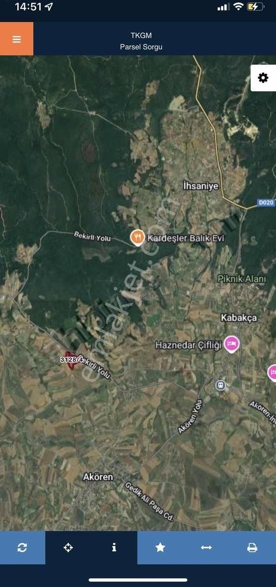 Akören Kabakça Yolu Üzerinde Satılık 250 M2 Parsel