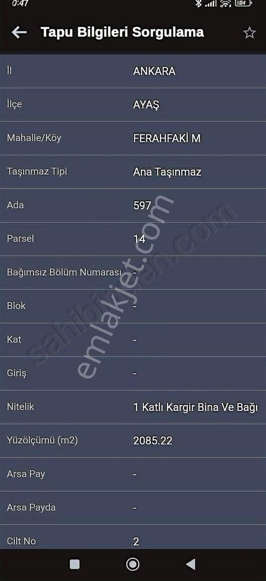 Kızıltan Gy^d Ayaş Ferahfaki Mah.2 Adet Yan Yana Satılık Parsel