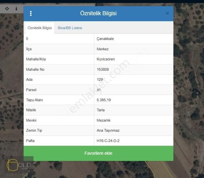 Çanakkale Merkez Kızılcaören De Satılık 5.385 M2 Tarla