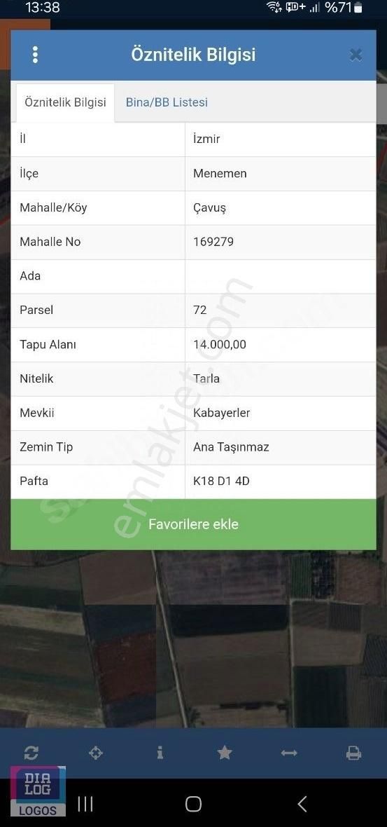 Menemen Çavuş Kabayerler Mevkiinde 389 M2 Tarla