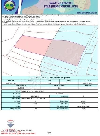 Yalova Armutlu Selimiye Köyü 20.525m² 2 Kat İmarlı Arsa