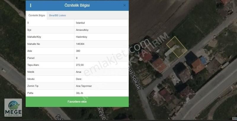 Arnavutköy Hadımköy Merkezde Taşıma Arsa