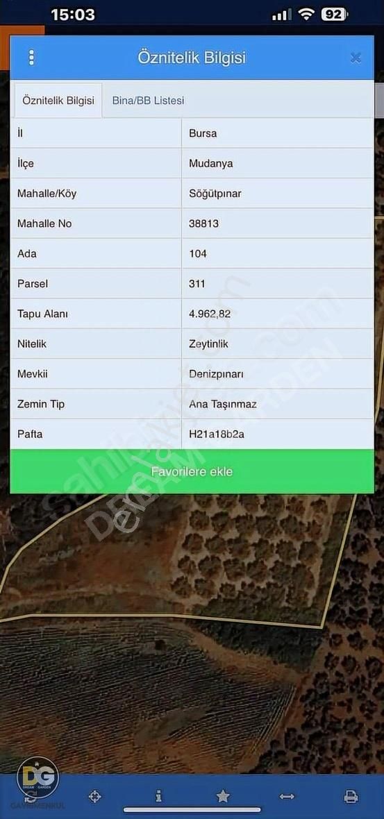 Bursa Mudanya Söğütpınar Köyünde Satılık Tarla - Görsel 2