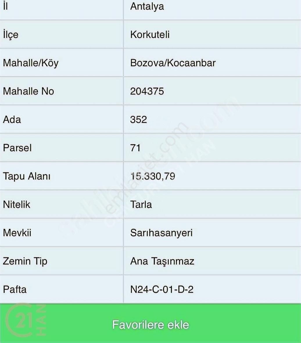 Korkuteli Bozova 40'lık Yola Cephe Tarla