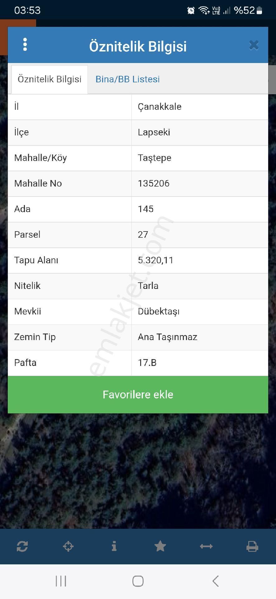 Çanakkale Lapseki Taştepede 5320 M2 Müstakil Tarla