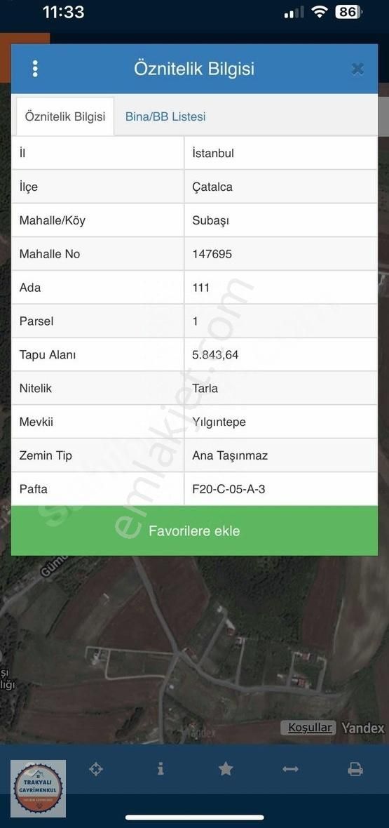 Çatalca Subaşı Köyü Kadastrol Yola Cephe 276 M2 Hisse