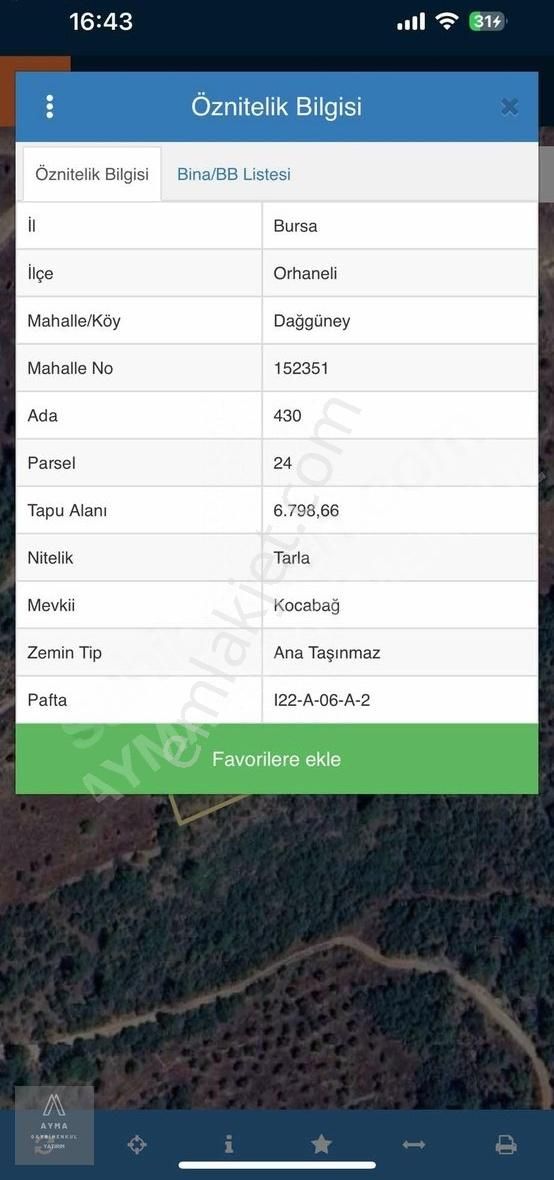 Ayma'dan Orhaneli Dağgüney Mah 6.798 M2 Satılık Tek Tapu Tarla