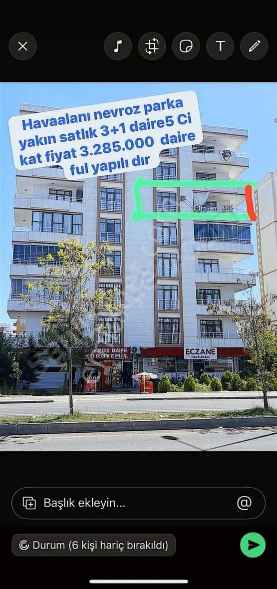 Diyarbakır Bağlar Bağcılar Havaalanı Nevro Park Yakın Satlık 3+1