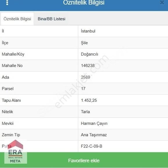 Şile Doğancılı Satılık Tarla