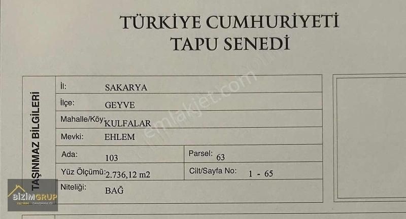 Geyve Kulfallar Mahallesi 2 Tapu 5180m2 Resmi Yol Kenarı