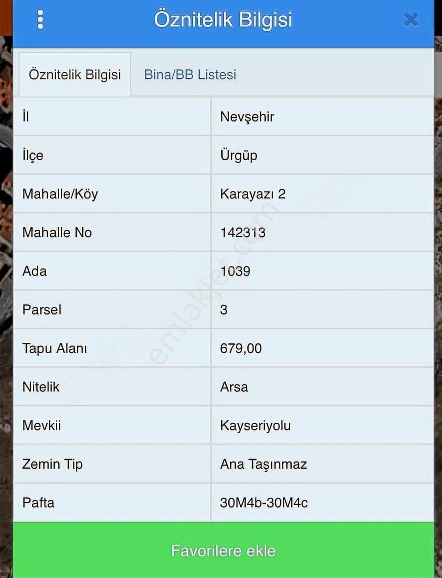 Ürgüp Evka Mah Satılık 679 M2 İmarlı Arsa