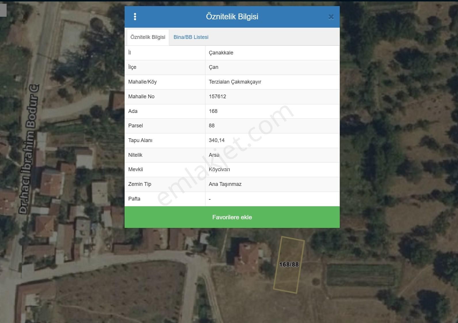 Çanakkale Çan Terzialan Beldesinde % 25 2 Kat Ayrık Nizam İmarlı Arsa