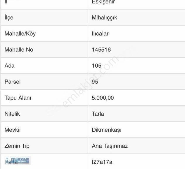 Turyap Sümerden Mihalıççık Ilıcalar Mah Satılık Kiraz Tarlası
