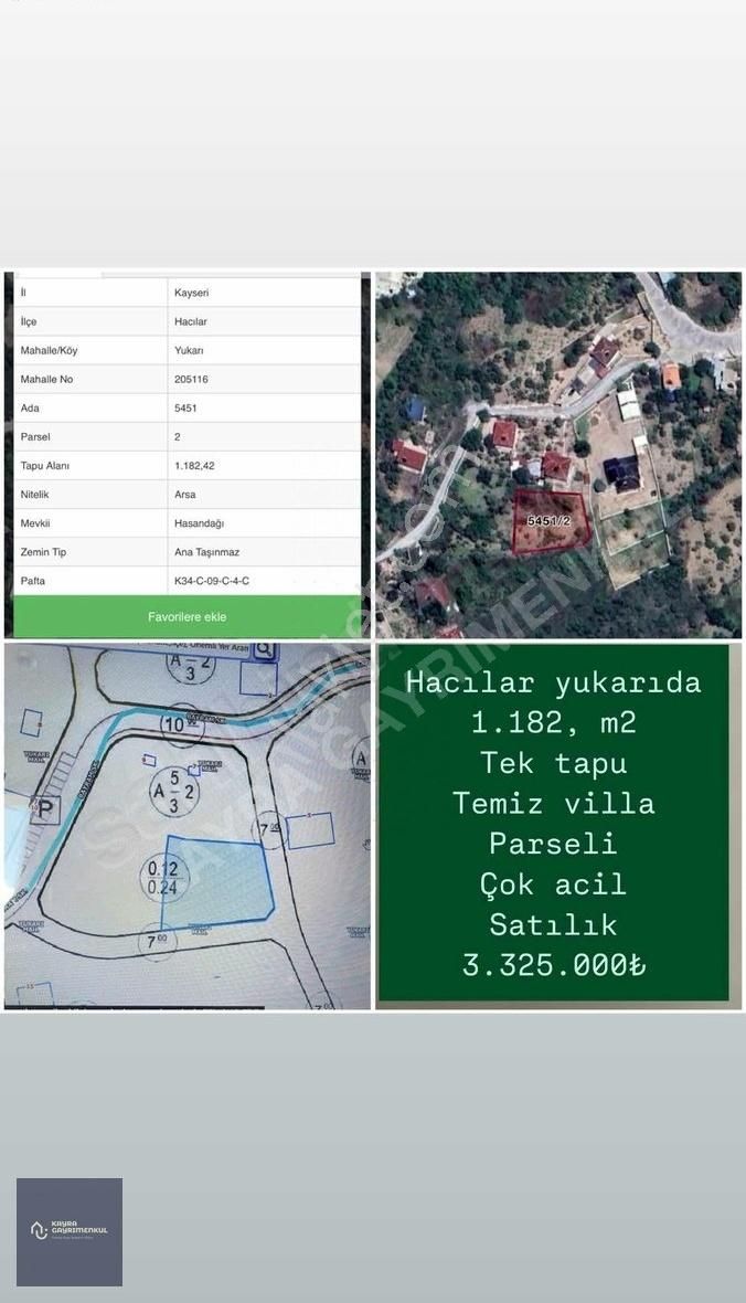Hacılar Yukarı Da 1182m² Tek Tapu Temiz Fırsat Villa Parseli