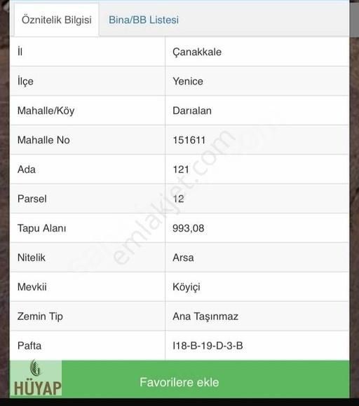 Çanakkale Yenice Darıalan Köyü İmarlı Arsa