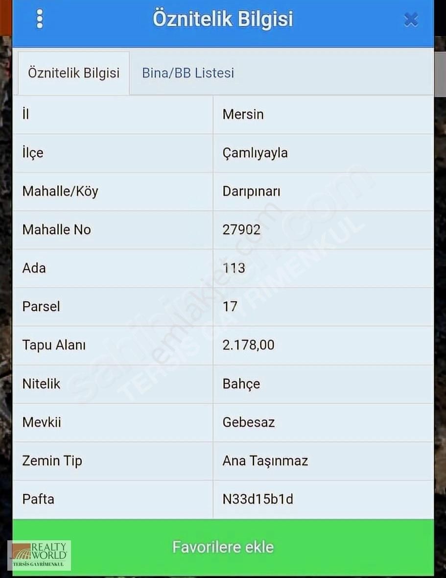Rw Tersis'den Darıpınarın'da Satılık Bahçe