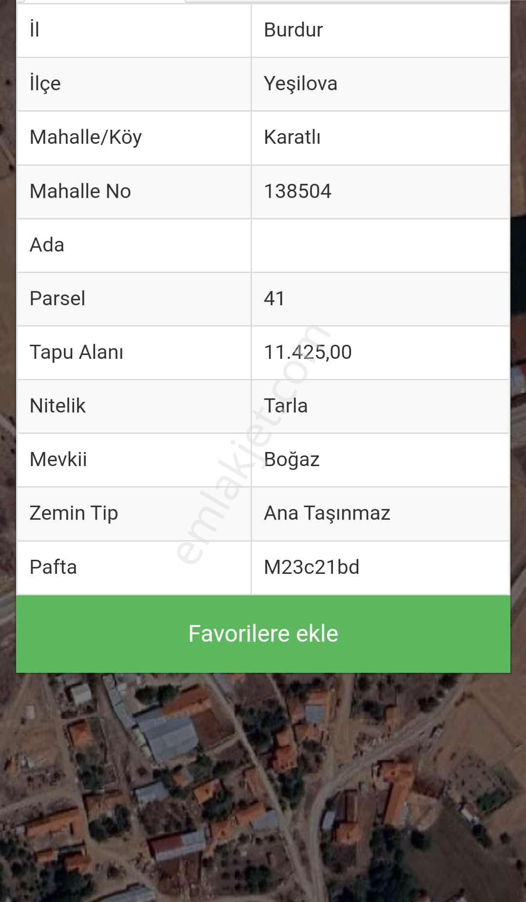 Burdur Yeşilova Karaatli Köyünde Satılık Tarla